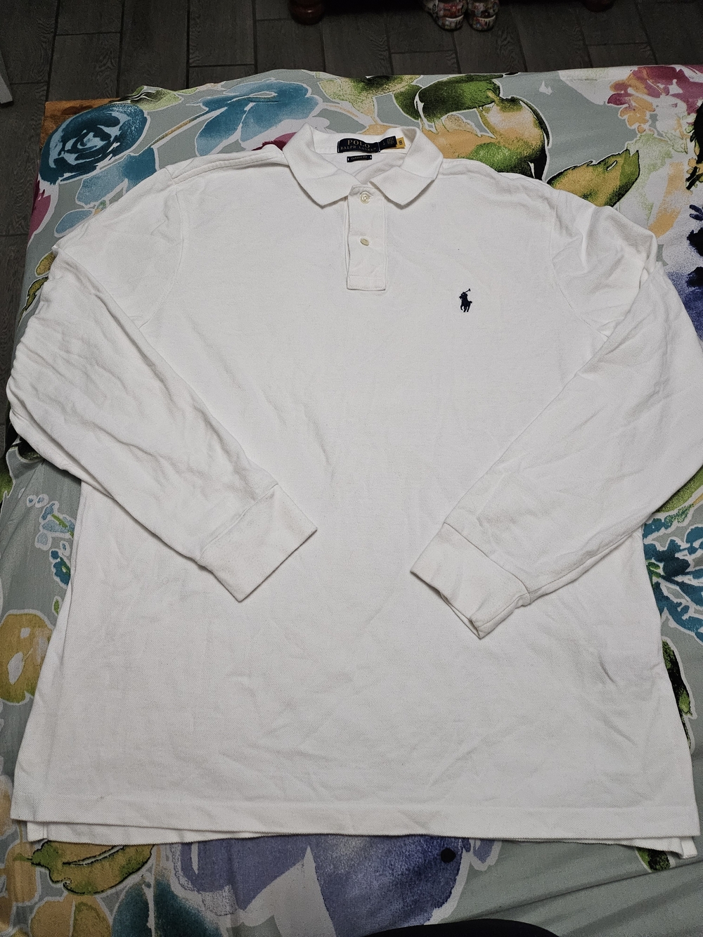 Polo by Ralph Lauren White Long-Sleeve Polo with Navy Pony